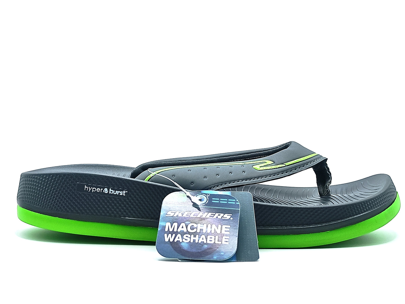 Skechers Hyper Burst Memory Foam Slippers | Green & Grey